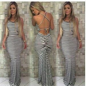 Famulily Women's Sexy Bodycon Backless Striped Long Maxi Dress in Zebra stripes!